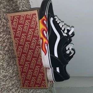 Vans/ black and white with flame